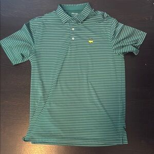 Masters Tech Polo Men’s Large Green and White Striped Masters Logo